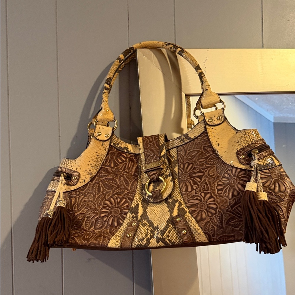 Sharif Brown and Tan Floral Shoulder Bag